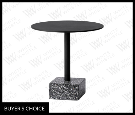 PIKA corner table, a modern take on Japanese design. Crafted from durable terrazzo concrete and aluminum by Oni Suto, it's the perfect fit for any corner. Ideal for homes, restaurants, hotels, or cafes seeking a functional and stylish space-saver.