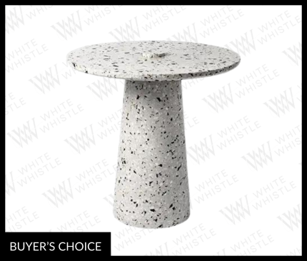 OKI corner table, a minimalist masterpiece from Oni Suto. Crafted from durable terrazzo concrete, it's both stylish and functional. Perfect for maximizing space in homes, restaurants, hotels, or cafes.