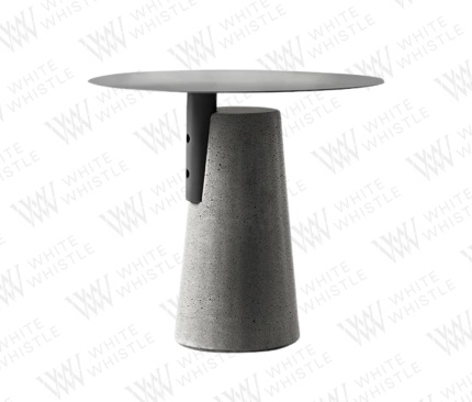 HIROKO corner table, a modern Japanese design. Crafted from durable concrete and aluminum by Oni Suto, it's a stylish and practical space-saver. Perfect for adding a touch of industrial chic to your home, restaurant, hotel, or cafe.