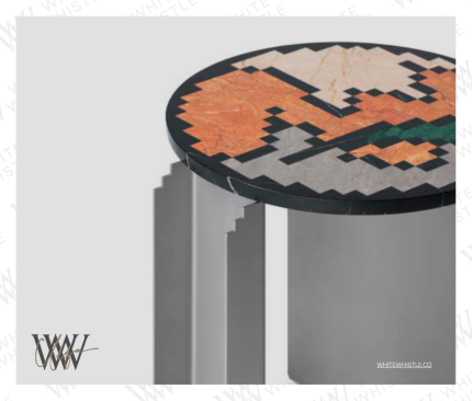 TATSU corner table, a luxurious blend of Japanese artistry and modern design. Crafted from exquisite mosaic marble and stainless steel by Oni Suto, it's a statement piece for any corner. Perfect for adding a touch of opulence to your home, restaurant, hotel, or cafe.