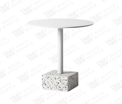 SAKA corner table, a space-saving solution with style. Crafted from premium terrazzo concrete and aluminum by Oni Suto, it's perfect for maximizing small spaces. Ideal for homes, restaurants, hotels, or cafes seeking a functional and stylish corner piece.